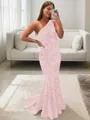 Lustrous Sheath/Column One-Shoulder Sleeveless Sweep Train Velvet Sequins Prom Dress