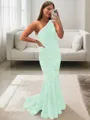Lustrous Sheath/Column One-Shoulder Sleeveless Sweep Train Velvet Sequins Prom Dress