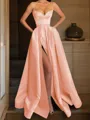 A-line Spaghetti Straps Sleeveless Delicate Floor-Length Satin Corset Prom Dress With Pockets Slit