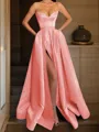 A-line Spaghetti Straps Sleeveless Delicate Floor-Length Satin Corset Prom Dress With Pockets Slit