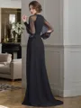 Sheath/Column Scoop Unique Long Sleeves Sweep Train Chiffon Prom Dress With Beading