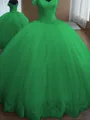 Ball-Gown Princess Off-the-Shoulder Sleeveless Enchanting Floor-Length Tulle Prom Dress With Lace
