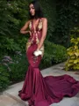 Trumpet/Mermaid Enchanting V-Neck Sleeveless Chapel Train Silk like Satin Prom Dress