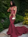 Trumpet/Mermaid Enchanting V-Neck Sleeveless Chapel Train Silk like Satin Prom Dress