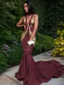 Trumpet/Mermaid Enchanting V-Neck Sleeveless Chapel Train Silk like Satin Prom Dress