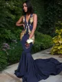 Trumpet/Mermaid Enchanting V-Neck Sleeveless Chapel Train Silk like Satin Prom Dress