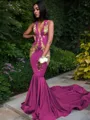 Trumpet/Mermaid Enchanting V-Neck Sleeveless Chapel Train Silk like Satin Prom Dress