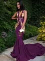 Trumpet/Mermaid Enchanting V-Neck Sleeveless Chapel Train Silk like Satin Prom Dress