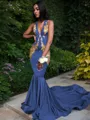 Trumpet/Mermaid Enchanting V-Neck Sleeveless Chapel Train Silk like Satin Prom Dress