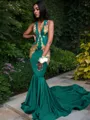 Trumpet/Mermaid Enchanting V-Neck Sleeveless Chapel Train Silk like Satin Prom Dress
