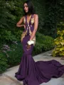 Trumpet/Mermaid Enchanting V-Neck Sleeveless Chapel Train Silk like Satin Prom Dress