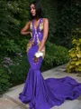 Trumpet/Mermaid Enchanting V-Neck Sleeveless Chapel Train Silk like Satin Prom Dress