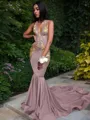 Trumpet/Mermaid Enchanting V-Neck Sleeveless Chapel Train Silk like Satin Prom Dress