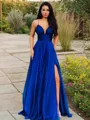 A-line V-Neck Sleeveless Stunning Floor-Length Chiffon Prom Dress With Ruffles