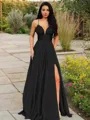 A-line V-Neck Sleeveless Stunning Floor-Length Chiffon Prom Dress With Ruffles