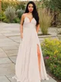 A-line V-Neck Sleeveless Stunning Floor-Length Chiffon Prom Dress With Ruffles