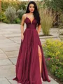 A-line V-Neck Sleeveless Stunning Floor-Length Chiffon Prom Dress With Ruffles
