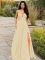 A-line V-Neck Sleeveless Stunning Floor-Length Chiffon Prom Dress With Ruffles