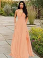 A-line V-Neck Sleeveless Stunning Floor-Length Chiffon Prom Dress With Ruffles
