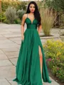A-line V-Neck Sleeveless Stunning Floor-Length Chiffon Prom Dress With Ruffles