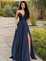A-line V-Neck Sleeveless Stunning Floor-Length Chiffon Prom Dress With Ruffles