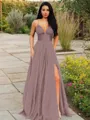 A-line V-Neck Sleeveless Stunning Floor-Length Chiffon Prom Dress With Ruffles