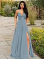 A-line V-Neck Sleeveless Stunning Floor-Length Chiffon Prom Dress With Ruffles