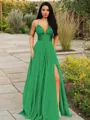 A-line V-Neck Sleeveless Stunning Floor-Length Chiffon Prom Dress With Ruffles