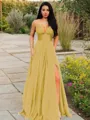 A-line V-Neck Sleeveless Stunning Floor-Length Chiffon Prom Dress With Ruffles