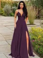 A-line V-Neck Sleeveless Stunning Floor-Length Chiffon Prom Dress With Ruffles