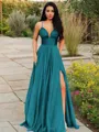 A-line V-Neck Sleeveless Stunning Floor-Length Chiffon Prom Dress With Ruffles