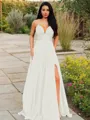 A-line V-Neck Sleeveless Stunning Floor-Length Chiffon Prom Dress With Ruffles