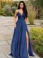 A-line V-Neck Sleeveless Stunning Floor-Length Chiffon Prom Dress With Ruffles