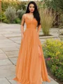 A-line V-Neck Sleeveless Stunning Floor-Length Chiffon Prom Dress With Ruffles