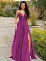 A-line V-Neck Sleeveless Stunning Floor-Length Chiffon Prom Dress With Ruffles