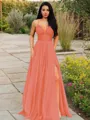 A-line V-Neck Sleeveless Stunning Floor-Length Chiffon Prom Dress With Ruffles