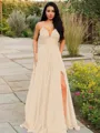 A-line V-Neck Sleeveless Stunning Floor-Length Chiffon Prom Dress With Ruffles
