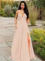 A-line V-Neck Sleeveless Stunning Floor-Length Chiffon Prom Dress With Ruffles