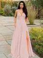 A-line V-Neck Sleeveless Stunning Floor-Length Chiffon Prom Dress With Ruffles
