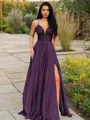 A-line V-Neck Sleeveless Stunning Floor-Length Chiffon Prom Dress With Ruffles