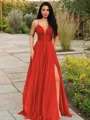 A-line V-Neck Sleeveless Stunning Floor-Length Chiffon Prom Dress With Ruffles