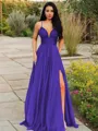 A-line V-Neck Sleeveless Stunning Floor-Length Chiffon Prom Dress With Ruffles
