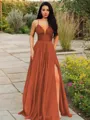 A-line V-Neck Sleeveless Stunning Floor-Length Chiffon Prom Dress With Ruffles