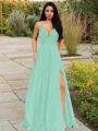 A-line V-Neck Sleeveless Stunning Floor-Length Chiffon Prom Dress With Ruffles