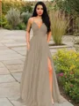 A-line V-Neck Sleeveless Stunning Floor-Length Chiffon Prom Dress With Ruffles