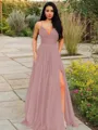 A-line V-Neck Sleeveless Stunning Floor-Length Chiffon Prom Dress With Ruffles