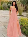 A-line V-Neck Sleeveless Stunning Floor-Length Chiffon Prom Dress With Ruffles