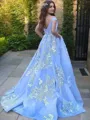 Graceful Ball-Gown Princess Off-the-Shoulder Sleeveless Sweep Train Tulle Prom Dress With Pockets