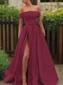 A-line Glam Off-the-Shoulder Sleeveless Sweep Train Satin Corset Prom Dress With Sequins