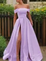 A-line Glam Off-the-Shoulder Sleeveless Sweep Train Satin Corset Prom Dress With Sequins
